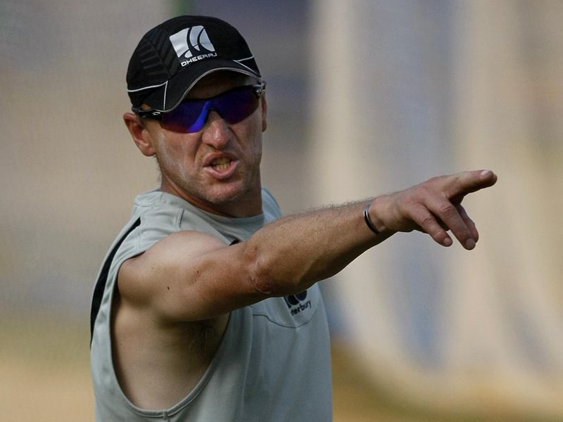New Zealand's bowling coach Allan Donald gestures during practice session