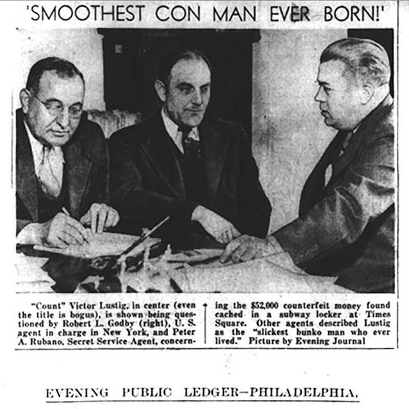 Newspaper Clipping of Victor Lustig (center)