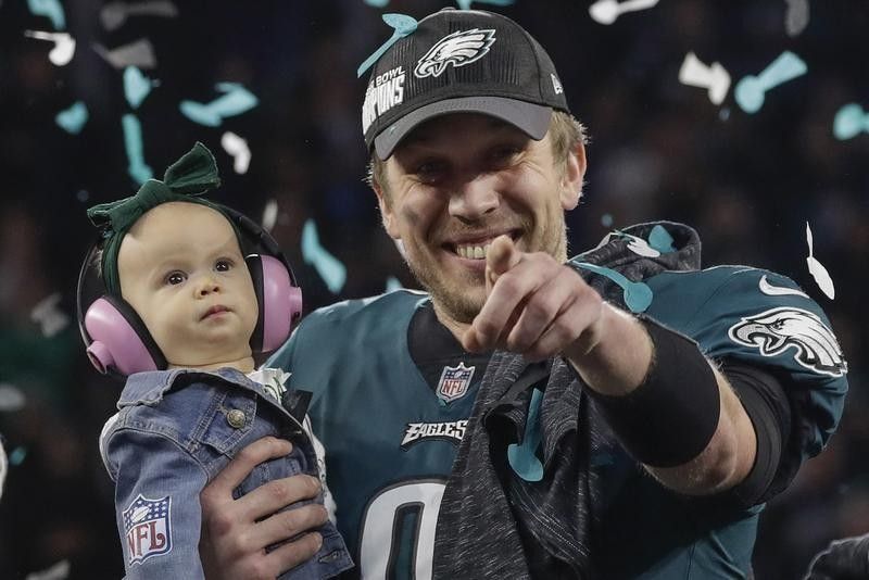 Nick Foles and his daughter Lily after Super Bowl LII