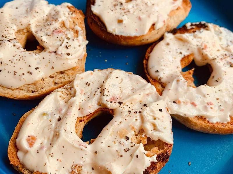 Onion bagels with cream cheese