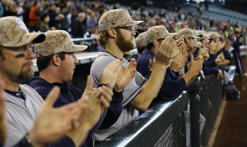 Padres in camouflage baseball caps