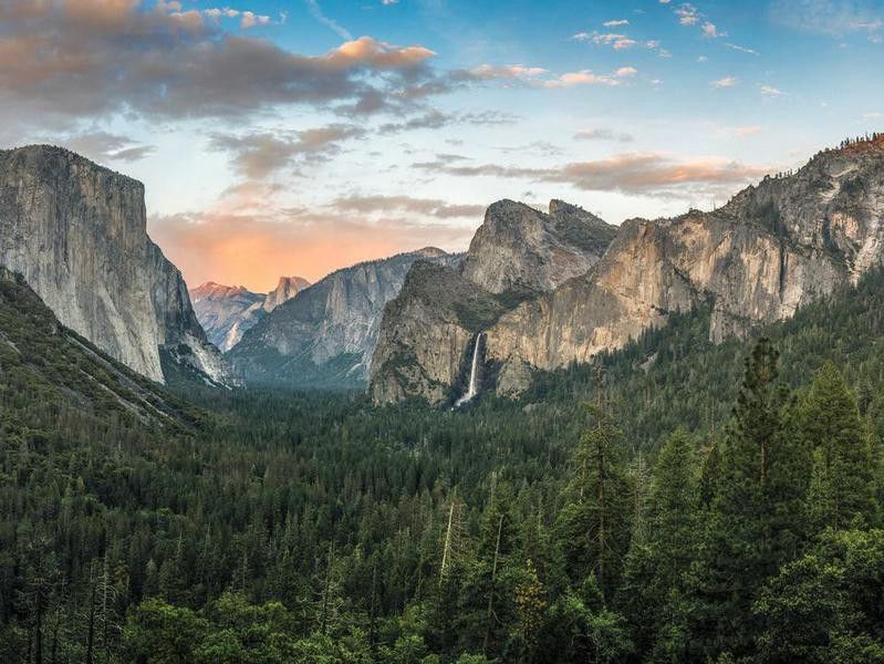 Panorama of Yosemite Valley at sunset