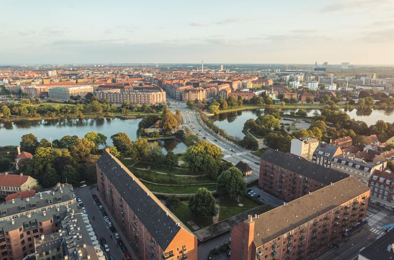 Panoramic view from center of Copenhagen toward Denmark