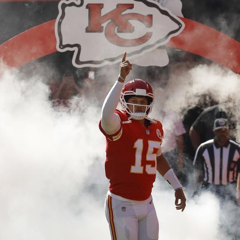 Patrick Mahomes comes out onto the field at Arrowhead Stadium