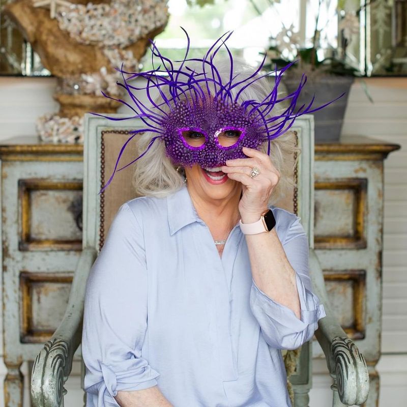 Paula Deen with a mask