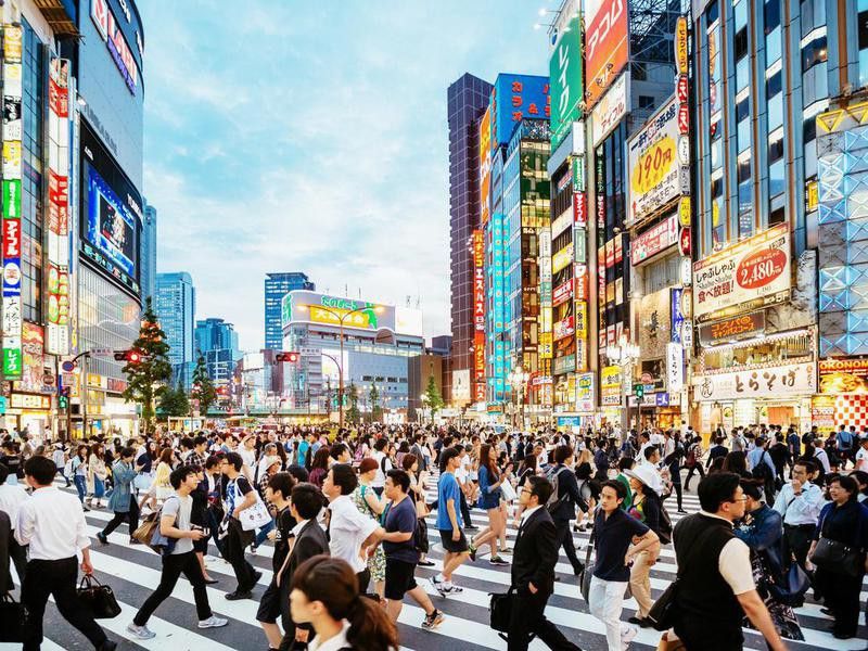 People crossing the street in Japan
