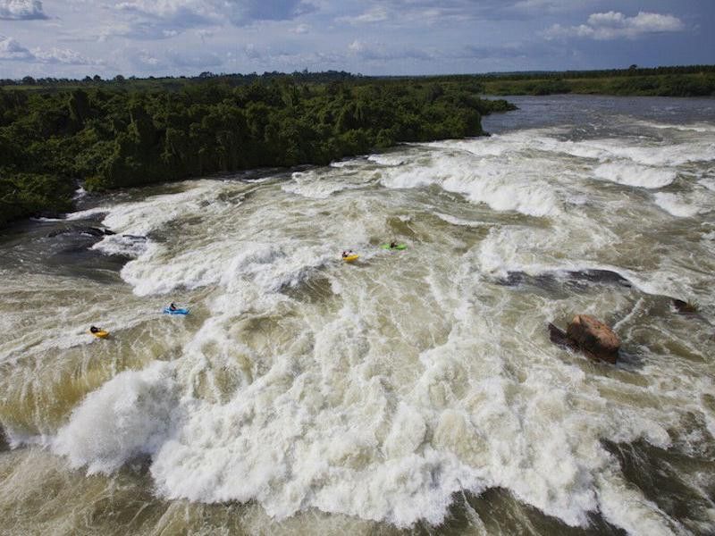 People kayaking in Inga Falls