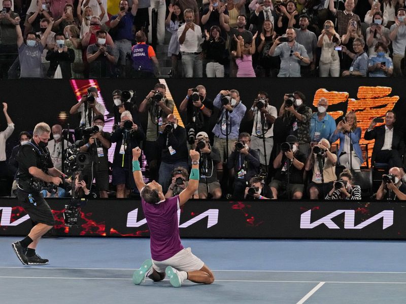 Rafael Nadal celebrates at Australian Open