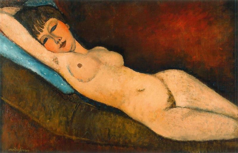 Reclining Nude With Blue Cushion