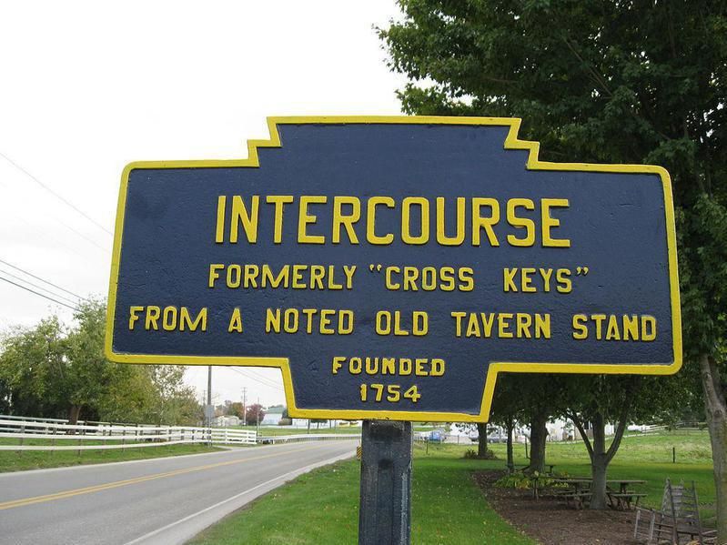 Road sign for Intercourse, Pennsylvania