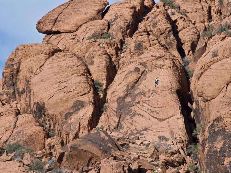 Rock climber in Red Rock Canyon, Nevada