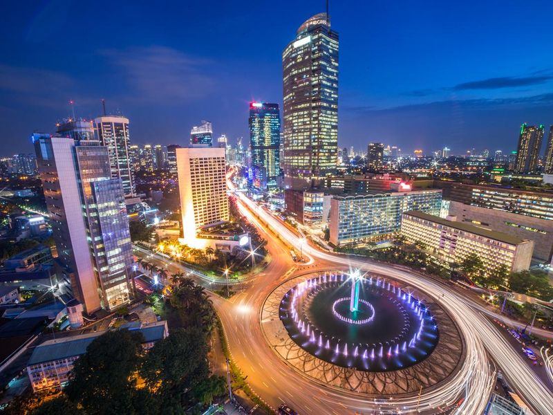 Roundabout HI Jakarta Landmark at Night