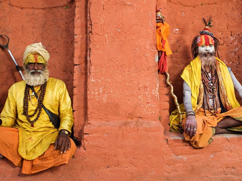 Sadhu - Indian holymen sitting in the temple