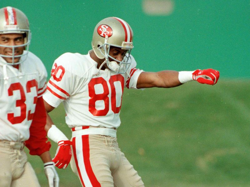 San Francisco 49ers wide receiver Jerry Rice practices his shuffle step