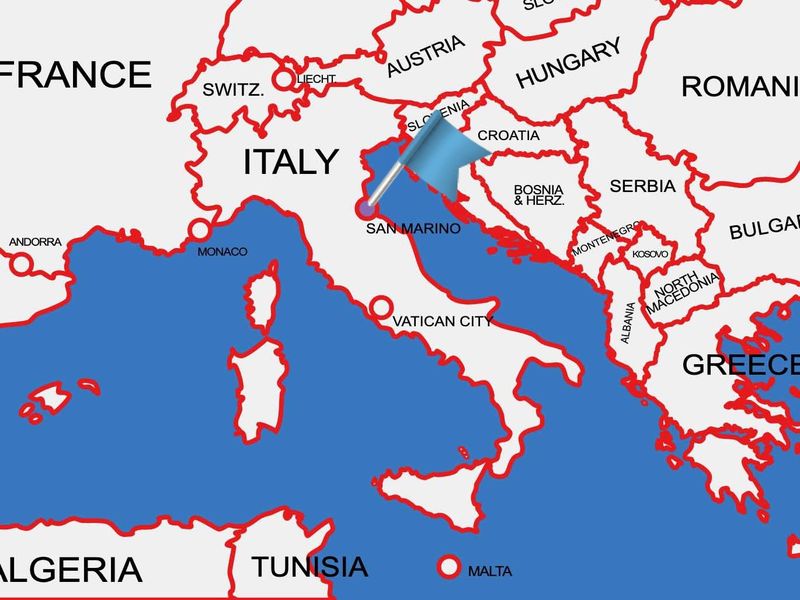 San Marino on map of Europe