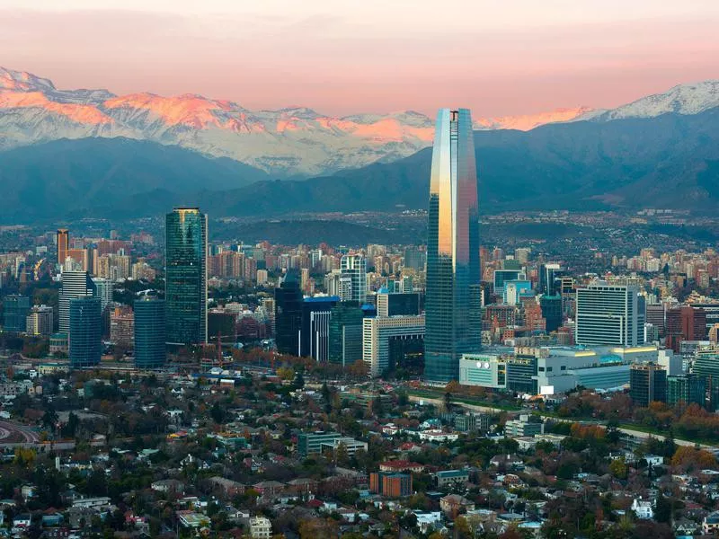 Panoramic view of Providencia and Las Condes districts in Santiago, Chile.
