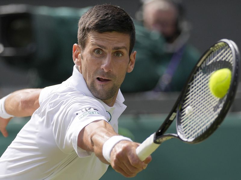 Serbia's Novak Djokovic plays return to Italy's Matteo Berrettini during men's singles final