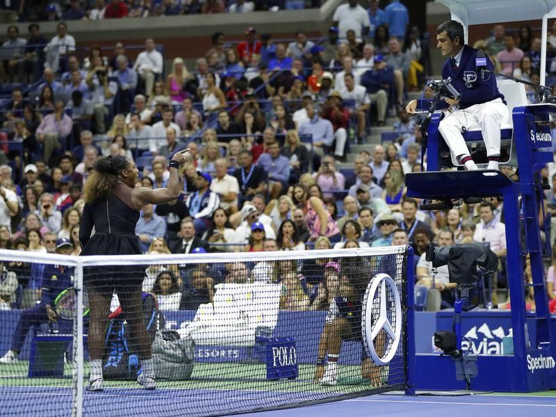 Serena Williams arguing with an umpire at the U.S. Open