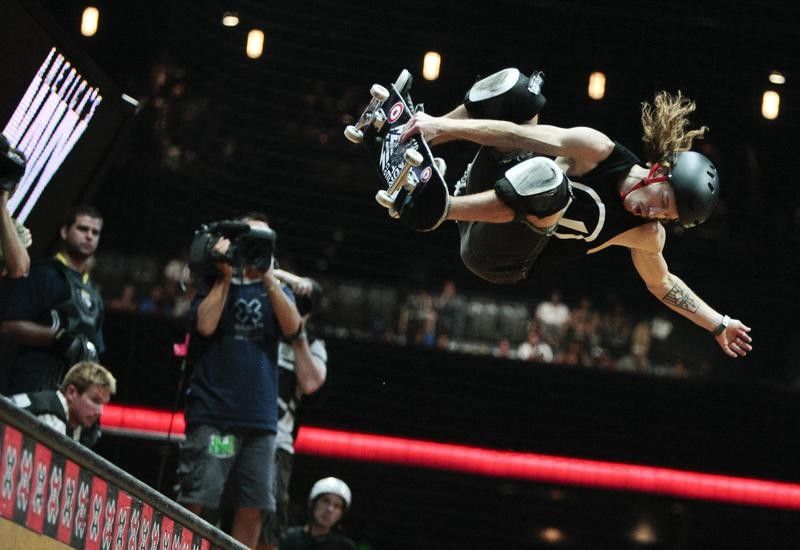 Shaun White competes in skateboard vert final at the X Games in 2011