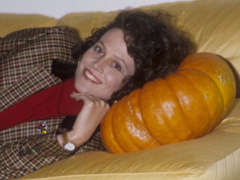 Sigourney Weaver with a pumpkin
