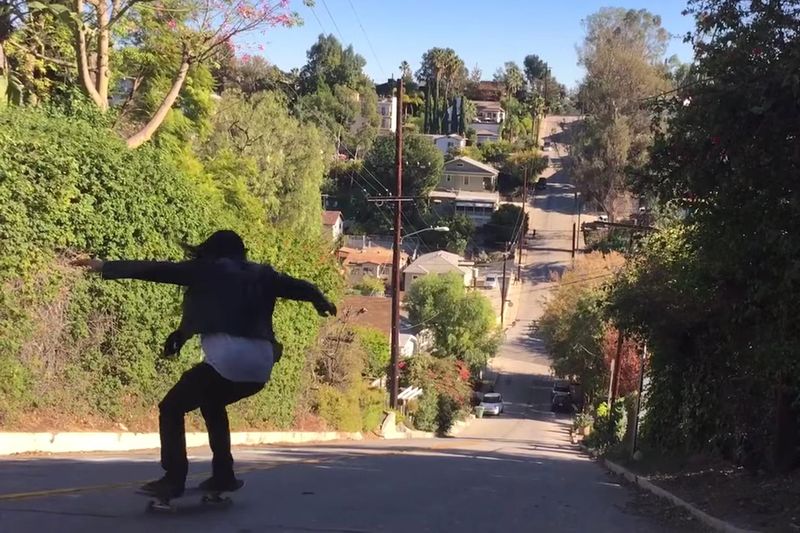 Skateboarding Baxter Street in Los Angeles, California