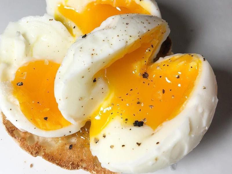 Soft-boiled eggs up close