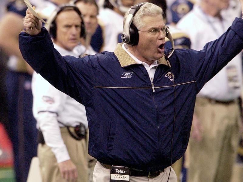 St. Louis Rams coach Mike Martz yells at the referees