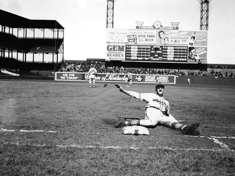 Stan Musial practicing sliding in 1942