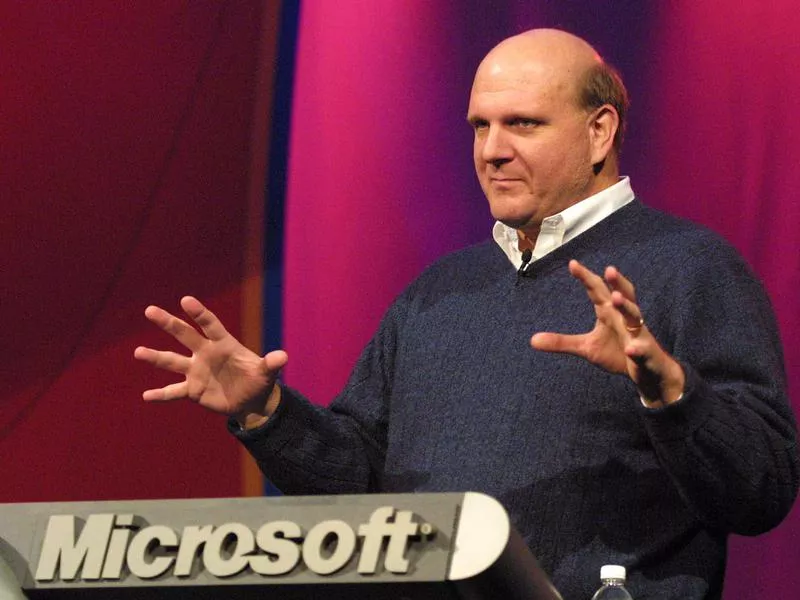 Steve Ballmer gives the keynote at the Streaming Media West 2000 Conference in San Jose, California.