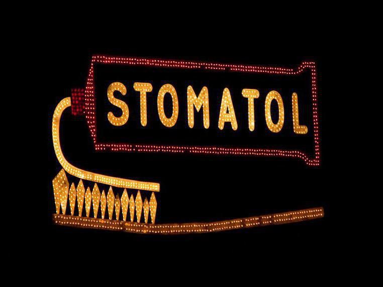 Stomatol toothpaste sign in Stockholm