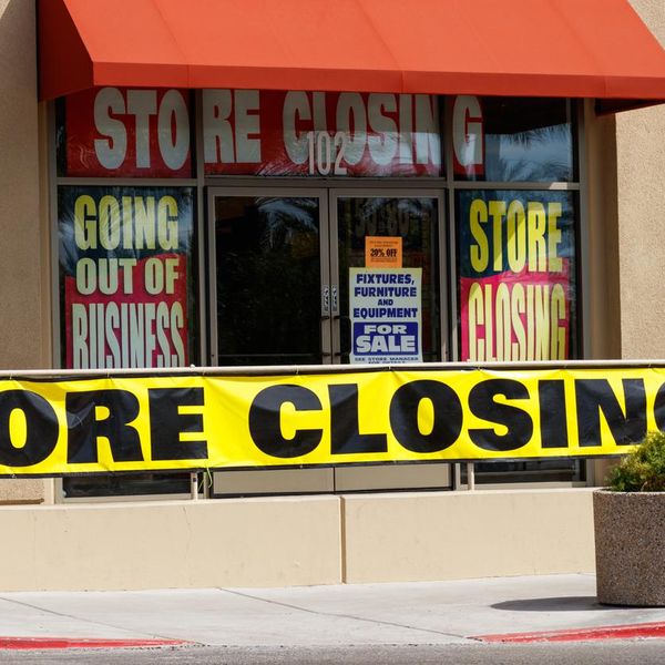Store Closing and Going out of Business signs displayed at a soon to be closed store I