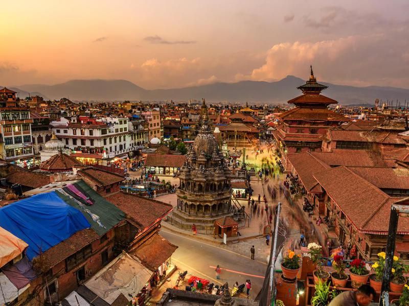 Sunset over Patan Durbar Square in Kathmandu, Nepal