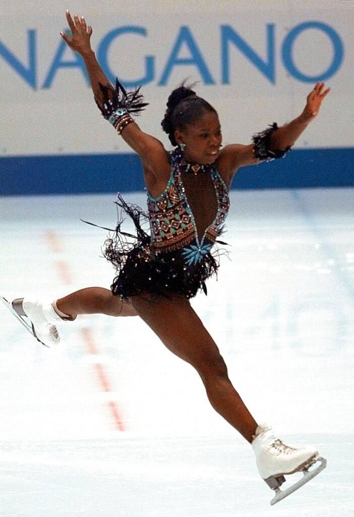 Surya Bonaly leaping on ice