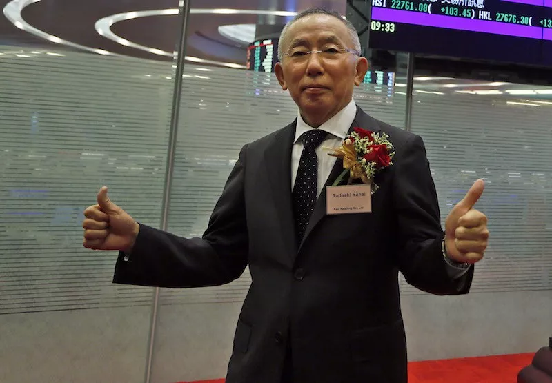 Tadashi Yanai at the Hong Kong Stock Exchange in 2014.