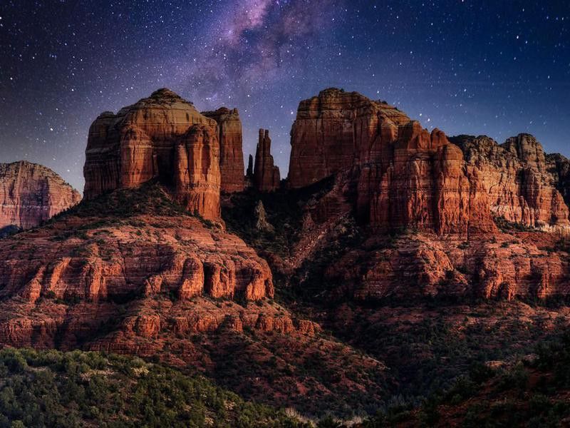 The Milky Way over Cathedral Rock near Sedona, Arizona