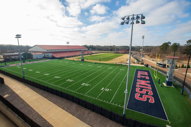 The Ole Miss football practice field on the University of Mississippi campus in Oxford, MS