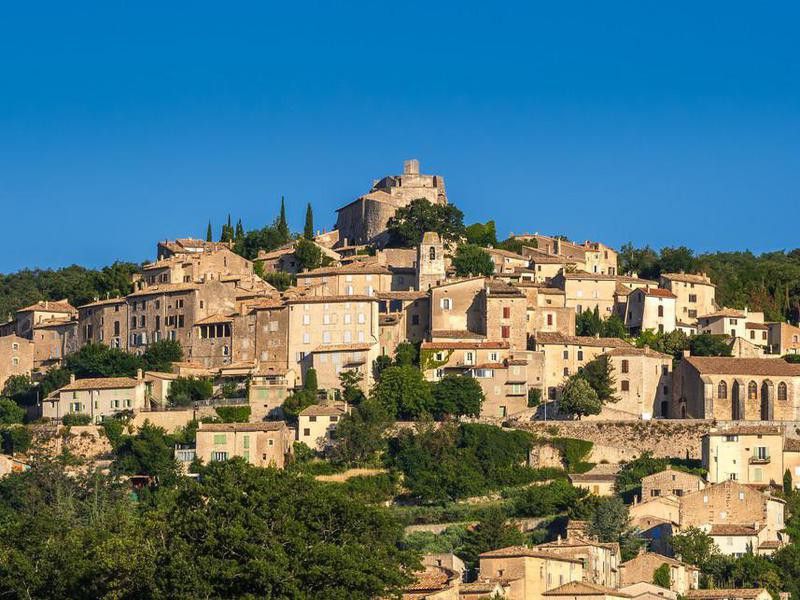 The village of Simiane-la-Rotonde in Provence in summer. Alpes-de-Hautes-Provence, France