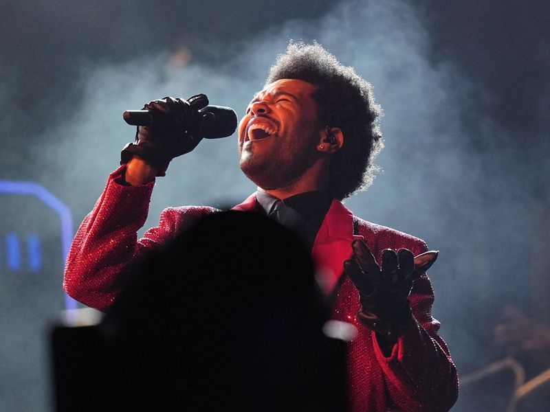 The Weeknd performing at the 2021 Super Bowl