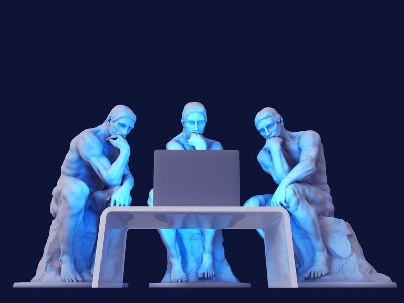 Thinkers at a computer