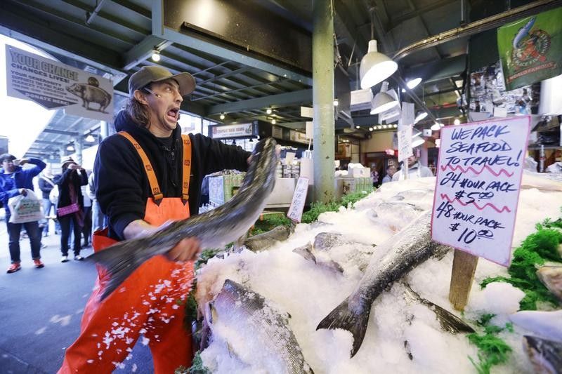 Throwing fish in Pike Place in Seattle