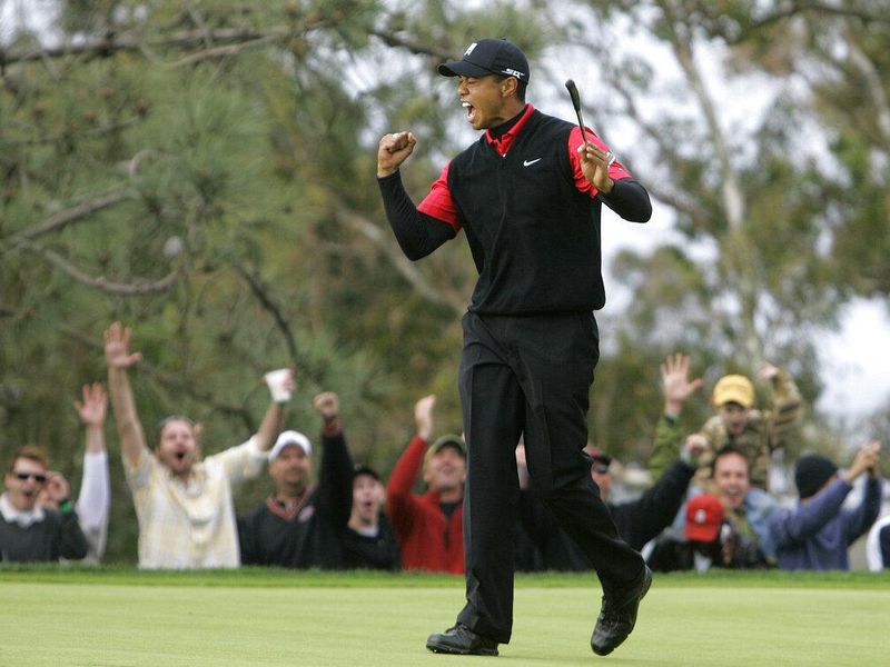 Tiger Woods excited wearing Nike