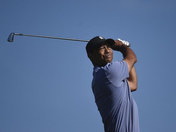 Tiger Woods hits hit tee shot