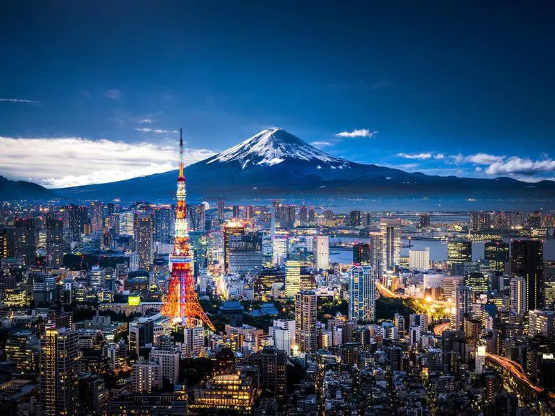 Tokyo, Japan, with Mt. Fuji in the background.
