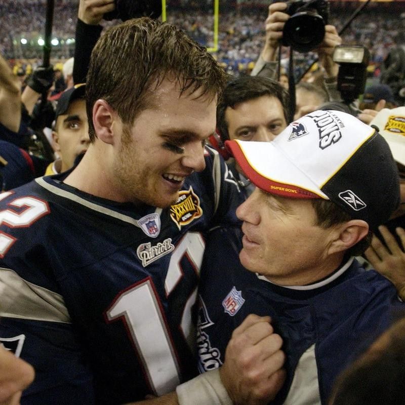 Tom Brady and Bill Belichick in Super Bowl XXXVIII