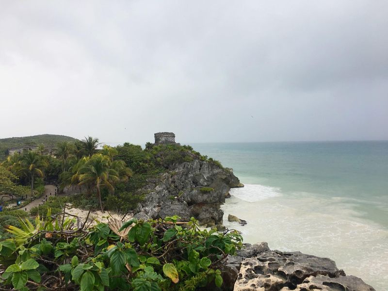 Tulum archaeological ruins on an overcast day