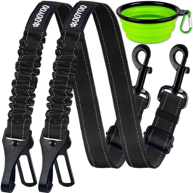 Two dog car seat belts with collapsible water cup