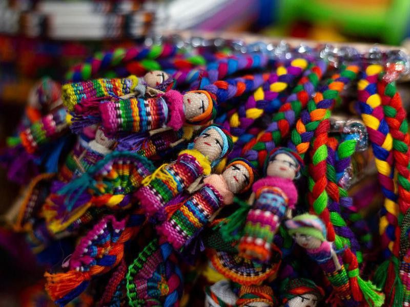 Typical Guatemalan dolls colorful Worry Dolls in the market