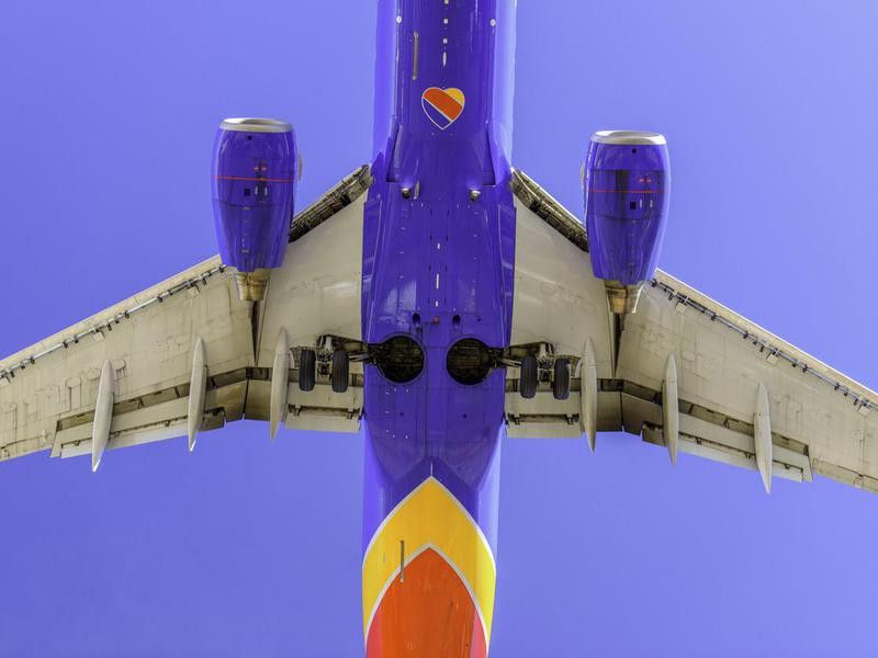 Underbelly of Southwest Airlines plane
