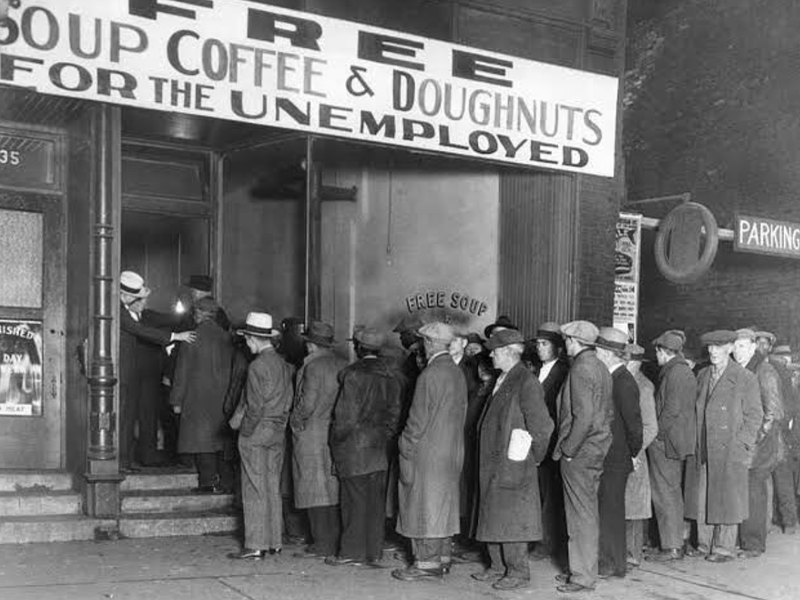 Unemployed waiting for food at Al Capone's Soup Kitchen during the during the Great Depression