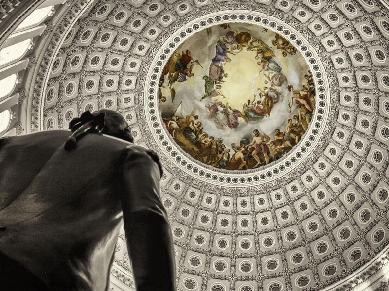 United States Capitol Rotunda and George Washington statue